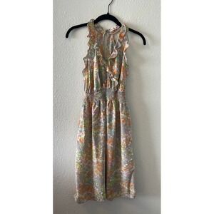 Rebecca Taylor Dress Size 0 Floral 100% Silk Peachy Ruffle Summery Beachy Boho